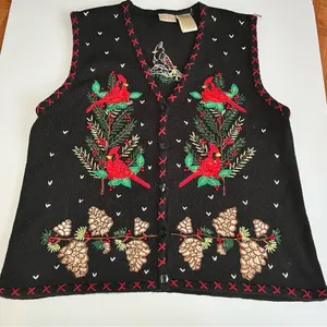 Vintage 90s Christmas Cardinal Sweater‎ Vest Wonen Sz XLarge thumbnail 1