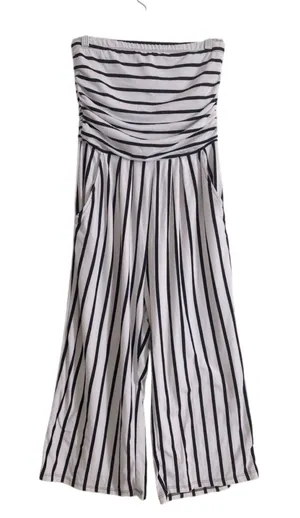 J For Justify Strapless Pockets Black and White Striped Wide Leg Romper Jumpsuit thumbnail 1
