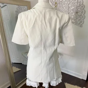 NWT Commense Metal Detail Short-Sleeve Blazer Cream Gold S thumbnail 7