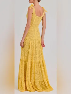 NEW NADINE MERABI Miranda Lace Yellow Belted Gown sz 6 thumbnail 2
