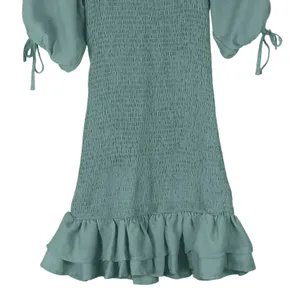 A Love Like You Dress Cottagecore Puff Sleeve Mini Dress Green Smocked Ruffle S thumbnail 4