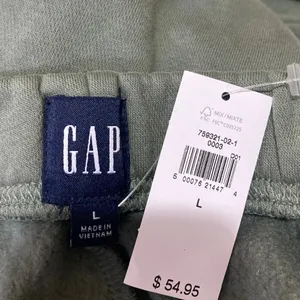 NEW GAP Womens Green Fleece High Waist Straight Wide Leg Lounge Trousers Pants L thumbnail 4