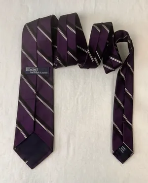 Polo By Ralph Lauren Men's Silk Tie Purple Striped Classic Handmade Necktie thumbnail 1