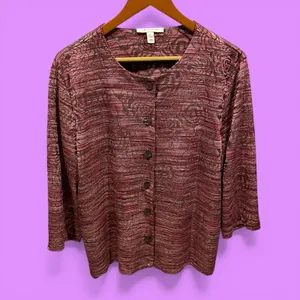 JM Collection Cute cottagecore raspberry roses stretchy cardigan tapestry look top thumbnail 2
