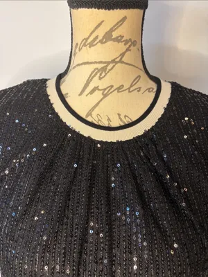 THML sequin flutter sleeve top blouse fully lined black M Size M thumbnail 2