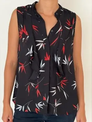 Ann Taylor Women's Size Medium Sleeveless Button Down Blouse Black Red Floral thumbnail 1