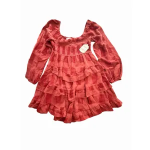 Altar'd State Rust Tiered Ruffle Mini Dress Smocked Long Sleeve Medium NWT #C2-1 thumbnail 8