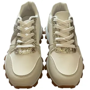 NEW Women's‎ Chunky Lug Sole Platform Sneaker Size 9 Neutral Glitter Glam thumbnail 2