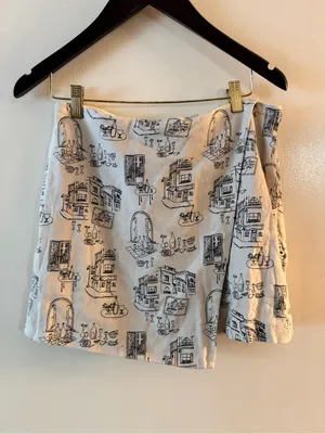 Abercrombie & Fitch Cream Linen Printed Mini Skirt with Sketch Print Medium thumbnail 3