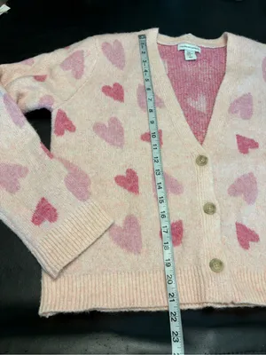 cupcakes & cashmere Pink Heart-Print V-Neck button Cardigan size XL thumbnail 9