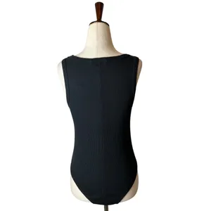 Kondi‎ Bodysuit Women Medium Black Ribbed Knit Cotton Scoop Neck Tank Luxury thumbnail 3