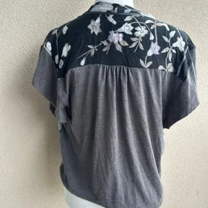 TINY by Anthropologie Floral Knit Mixed Media Blouse Top Boho Size Small thumbnail 6