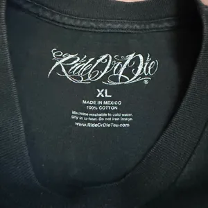 Ride or Die Bad to Bone Motorcycle Biker Black Graphic AOP Tee Tshirt Y2K DGA David Gonzales Skull Skeletons Baggy Oversize Sz XL - measurement in pics thumbnail 2