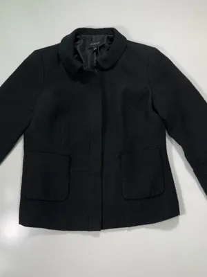 Talbots 100% Cotton Black Zip-Front Textured Blazer Size 6 thumbnail 2