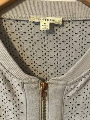 Gray Suede Full Zip Eyelet Jacket Size M thumbnail 2