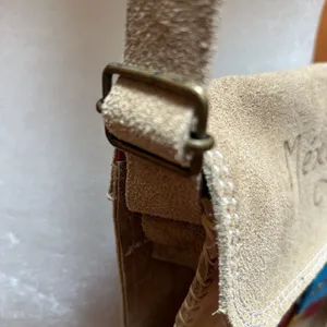 VTG Mexico Handmade Artisan Leather Suede Crossbody Purse Bag Retro Boho Tan thumbnail 4