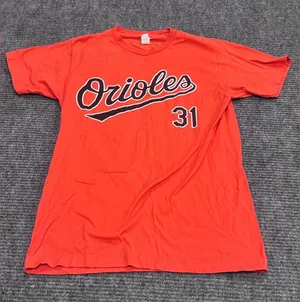 Orioles Mullins 31 Graphic Tee - Bright Orange Baseball Shirt size medium‎ thumbnail 1