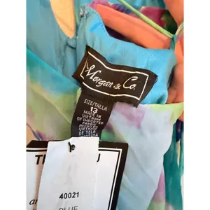 Morgan & Co Dress Womens 13 Blue Watercolor Floral Midi Keyhole Tie Back 40021 thumbnail 6