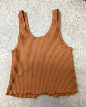 Billabong Essentials Ribbed Tank Top Orange Split Neck Lettuce Hem XS thumbnail 1