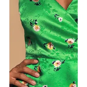 Lulu’s Chic Style Green Floral Jacquard Satin High-Low Midi Wrap Dress Sz. S thumbnail 3