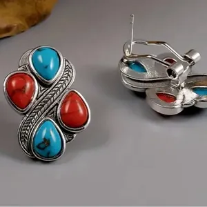 Vibrant Red & Blue Droplet Turquoise Stud Earrings thumbnail 2
