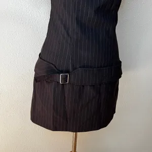 Zara Brown pinstripe mini dress with belt and undershorts NEW MEDIUM thumbnail 4
