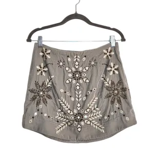 Free People Gray Velvet Embellished Snowflake Mini Skirt Size 8 thumbnail 2