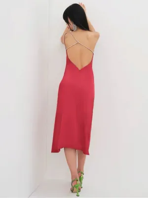 For Love And Lemons Elora Midi Dress Red Medium NWT Evening Party Slit Holiday thumbnail 2
