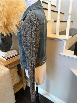 Anthropologie Pilcro and the Letterpress Denim Jacket Gray Knit Sweater Sleeves thumbnail 4