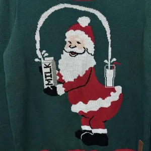 Tipsy Elves Ugly‎ Christmas Sweater Santa Pouring Milk Size Large Green Red thumbnail 6