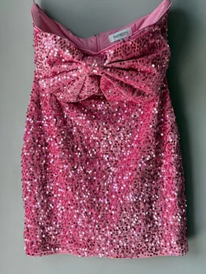 Faeriesty Pink Sequined Strapless Mini Dress Bow Peekaboo thumbnail 3