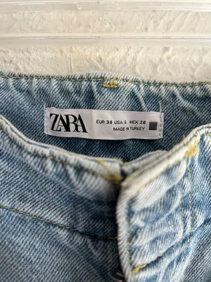 ZARA High Rise Sailor Button Wide Leg Jeans Raw Hem Light Wash US 6 thumbnail 5