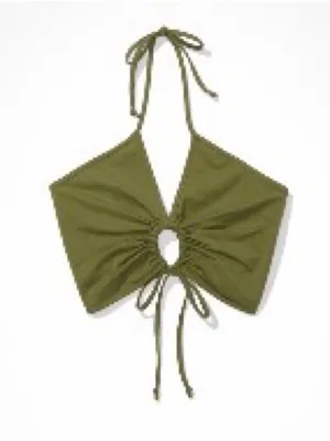 American Eagle Green Halter Tie-Front Crop Top thumbnail 2