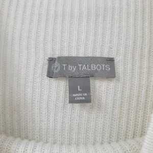 T by Talbots Womens Sweater Large Ivory Drawstring Cowlneck Waffle Knit Pullover thumbnail 13