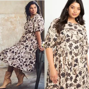 Eloquii Floral Puff Sleeve Midi Dress‎ in Cream Size 16 thumbnail 3