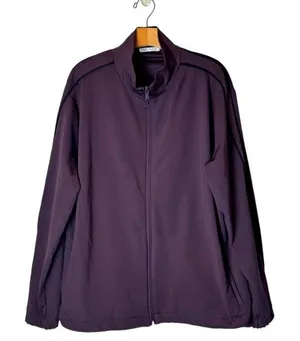 Zara Jacket Women‎ XL Burgundy Black Trim Mock Neck Full Zip Track Jacket thumbnail 1