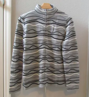 Coldwater Creek Cardigan Sweater S‎ Grey Wavy Stripe Full Zip Mock Neck thumbnail 1