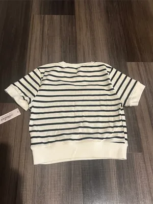 Women’s Cream & Black Striped Short Sleeve Top thumbnail 4