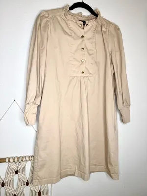 Tuckernuck X Pomander Place Dress Khaki Claiborne Shift ruffle Snap Buttons tan thumbnail 6