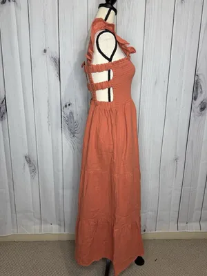 New In Maxi Dress Sz L Light Rust Red Open Back Ladder Strap Smocked Front NWT thumbnail 4