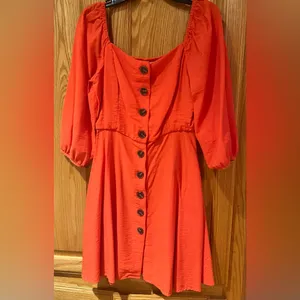 MELLODAY Orange Square Neckline A-Line Lined Mini Dress 3/4 Sleeves Size‎ XS thumbnail 3