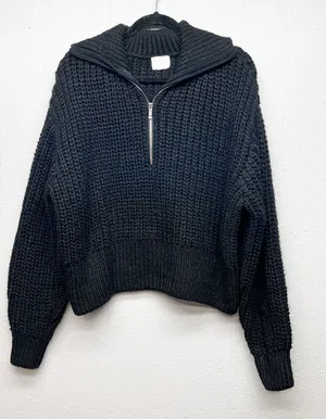 H&M 1/4 Zip Super Chunky Knit Ribbed Sweater Womens M/L Preppy Dark Academia thumbnail 1