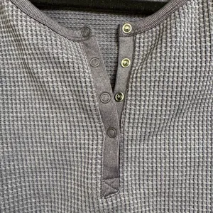 Aerie OFFLINE Main Squeeze Blue Gray Seamless Cropped Waffle Henley Top‎ Medium thumbnail 4