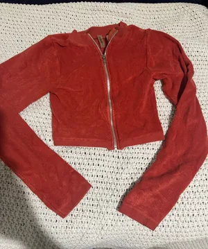 Orange zip up cropped jacket top Size M thumbnail 1