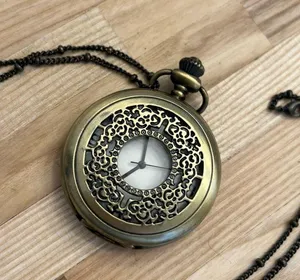 Brass Steampunk Filigree Pocket Watch and Link Chain Vintage Beautiful thumbnail 3