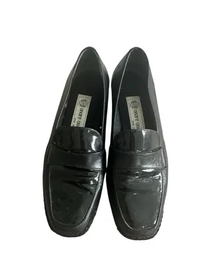 ANDRE ASSOUS Black Leather Low Loafers Wedges Size 8.5 thumbnail 6