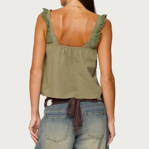 Edikted Olive Ruffle Strap Tank Top thumbnail 2