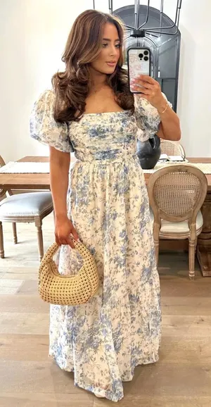 Abercrombie & Fitch Emerson Drama Bow-Back Maxi Dress in Cream Floral Size SP thumbnail 1