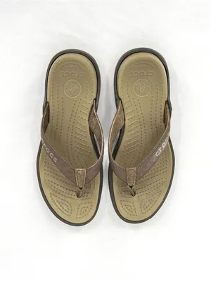 Crocs Capri Canvas Flip Flop Sandals Brown Khaki Size 7 thumbnail 6