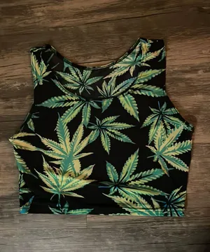 Weed Marijuana Pot Crop Top Tank Rave Shirt Black Green thumbnail 2